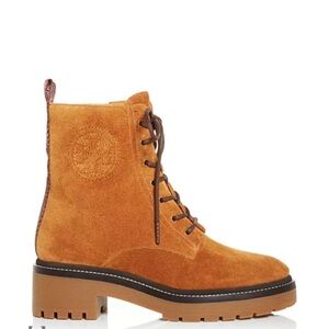 Tory Burch Tan Suede Lace-Up Boots